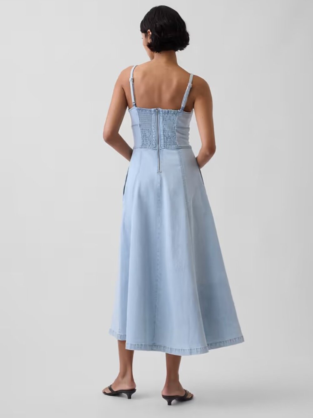 Gap Denim Seamed Corset Maxi Dress M - Picture 2 of 8